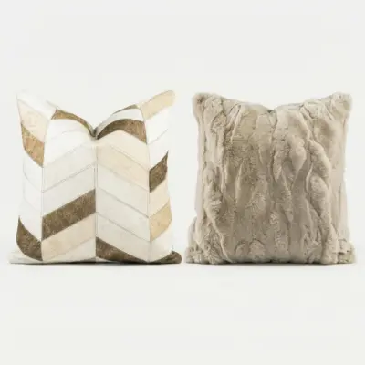 Professional Bespoke Genuine Leather and Rabbit Fur Throw Pillow Collection for Luxury Hospitality and High-End Interior Projects – Fully Customizable
