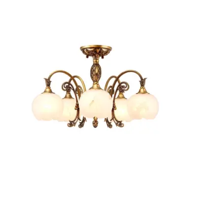 Brass Alabaster Chandelier – Luxury Oriental-Inspired Natural Stone and Brass Luminaire for High-End Hospitality & Service Industry