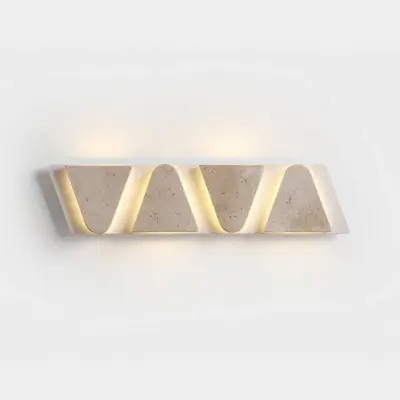 Customizable Travertine and Metal Linear Wall Sconce – Natural Stone Architectural Luminaire with 3-Color Adjustable LED for Luxury Hospitality and High-End Interior Decor