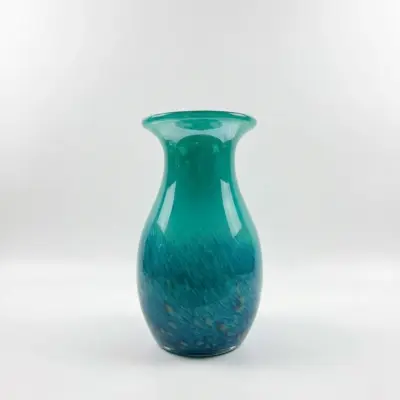 Handcrafted Peacock Blue Liuli Glass Vase
