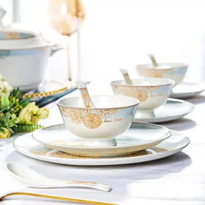Luxury Customizable Floral Porcelain Tableware Set for Boutique Hotels – 60 Piece Premium Ceramic Dinnerware Collection