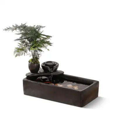 Customizable Luxury Zen Ceramic Fish Pond Water Feature with LED Crystal Ball – Artisanal Tabletop Decor for Elite Hotels and Modern Hospitality Spaces