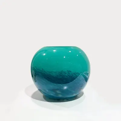 Handcrafted Peacock Blue Liuli Glass Vase