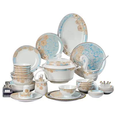 Luxury Customizable Floral Porcelain Tableware Set for Boutique Hotels – 60 Piece Premium Ceramic Dinnerware Collection