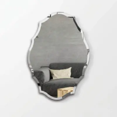 Frameless Scalloped Beveled Wall Mirror for Elegant Hotel Bathrooms and Luxury Home Decor – Customizable 60x40cm (24″x16″) Size