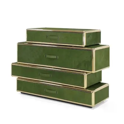 Luxury Modern Green Solid Wood Sideboard Cabinet with Artistic Pony Hair or Premium Leather Finish for High-End Hospitality, Boutique Hotels, and Designer Residential Interiors