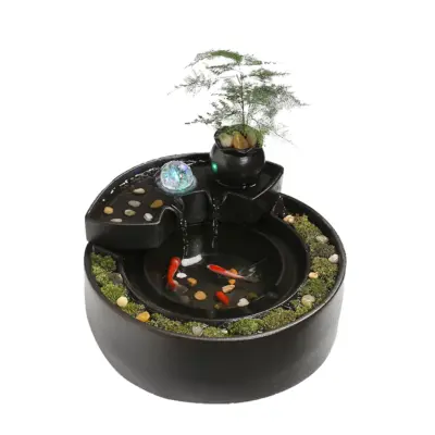 Customizable Luxury Zen Ceramic Fish Pond Water Feature with LED Crystal Ball – Artisanal Tabletop Decor for Elite Hotels and Modern Hospitality Spaces