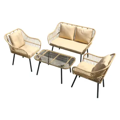 Minimalist PE Rattan Outdoor Sofa Set Luxury Custom Garden Patio Lounge Furniture and Glass Table Ensemble
