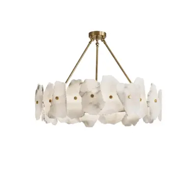 Modern Alabaster Stone Chandelier – Bespoke Round LED Pendant for Luxury Hotels