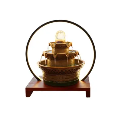 Artisanal Golden Ginkgo Resin Zen Water Fountain – Customizable Luxury Tabletop Decor with Solid Wood Base for 5-Star Hotels and Professional Interiors