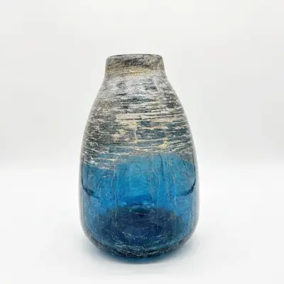Handcrafted Deep Azure Liuli Glass Vase for Luxury Hotel Decor