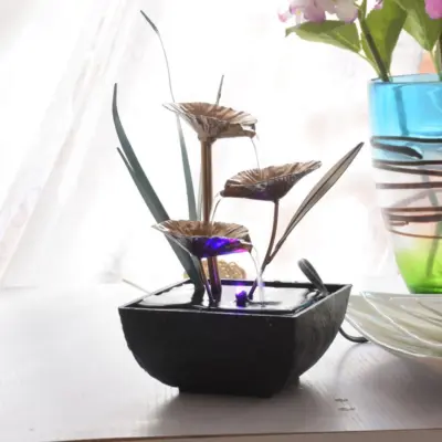 Artisanal Golden Ginkgo Iron Zen Water Fountain – Customizable Luxury Botanical Tabletop Decor for Five-Star Hotels and Spas