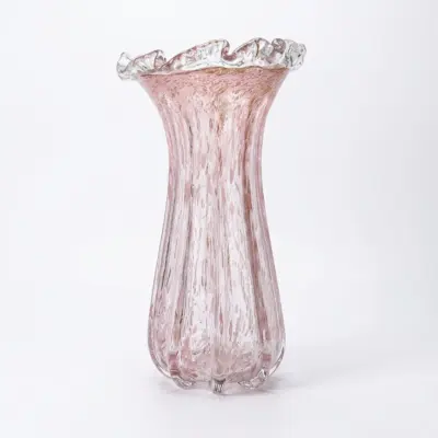 Handcrafted Pastel Pink Liuli Glass Vase for Luxury Hotel Decor