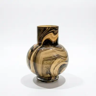 Handcrafted Black Brown Liuli Glass Vase for Luxury Hotel Decor
