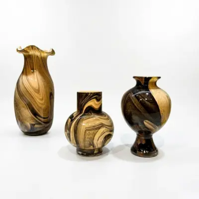 Handcrafted Black Brown Liuli Glass Vase for Luxury Hotel Decor