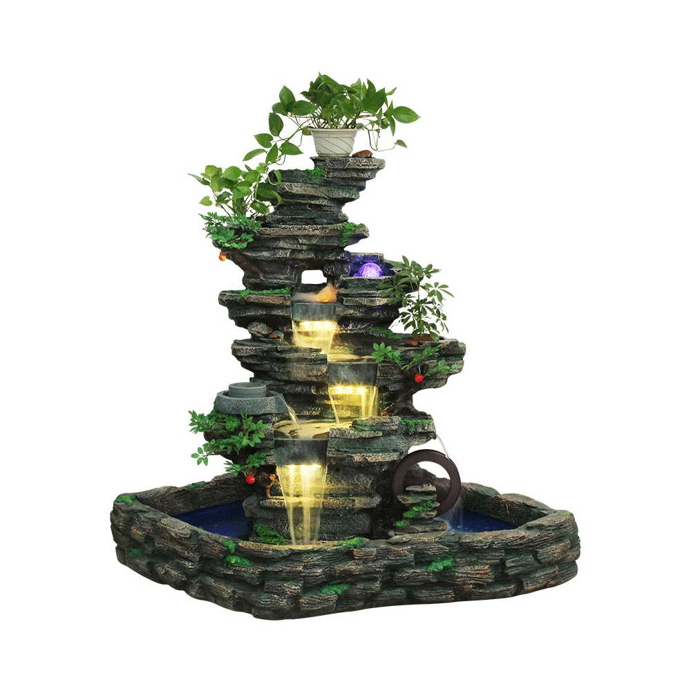 Artisanal Large Outdoor Cement Rockery Water Fountain with hand-painted stone textures and cascading waterfall design.