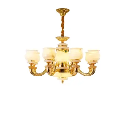 Luxury Brass Jade Chandelier – Handcrafted Natural Gemstone and Solid Brass Luminaire for High-End Hospitality and Interior Projects