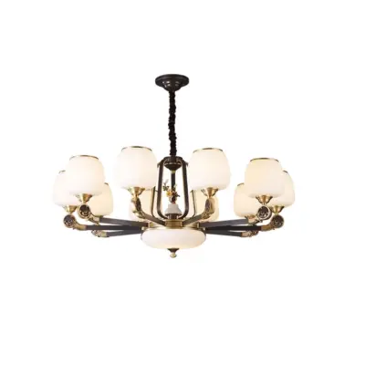 Customizable Brass and Jade Grand Chandelier – Handcrafted Natural Stone and Solid Brass Statement Luminaire for High-End Hospitality and Commercial Interiors