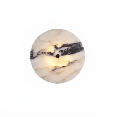 Customizable Calacatta Viola Luxury Stone Wall Sconce – Round Italian Marble Architectural Light with 3-Color Adjustable LED and Alloy Steel for High-End Hospitality and Boutique Interiors