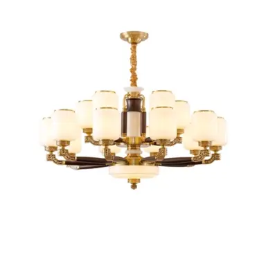 Customizable Brass Ebony Wood Chandelier – 15-Light Grand Luminaire with Glass Shades for High-End Hospitality and Luxury Service Industry Decoration