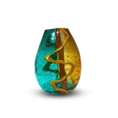 Handcrafted Artistic Yellow Blue Liuli Glass Vase for Luxury Hotel Decor
