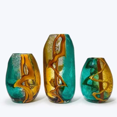 Handcrafted Artistic Yellow Blue Liuli Glass Vase for Luxury Hotel Decor