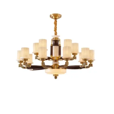 Brass Ebony Jade Chandelier – 15-Light Multi-Tiered Statement Luminaire for Global Hospitality and Prestigious Interior Decoration