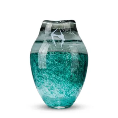 Handcrafted Deep Sea Blue Liuli Glass Vase for Luxury Hotel Decor