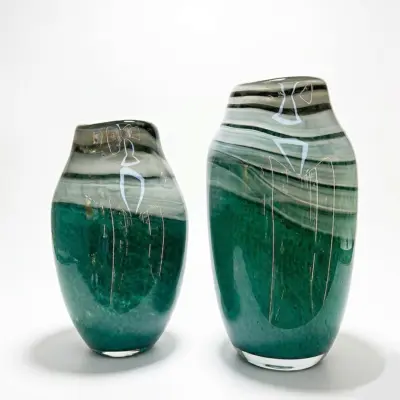 Handcrafted Deep Sea Blue Liuli Glass Vase for Luxury Hotel Decor