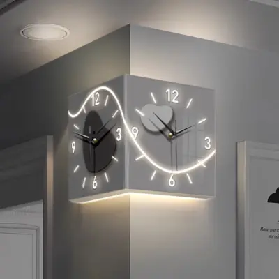 Nordic Smart Corner Wall Clock: Customizable Dual-Sided LED Timepiece for Luxury Hotels