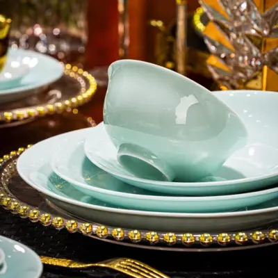 Luxury Customizable Celadon Green Ceramic Dinnerware Set – 58 Piece Premium Hotel Grade Porcelain Tableware