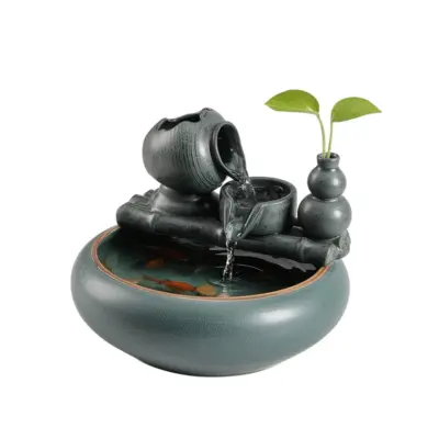 Artisanal Double-Prosperity Zen Ceramic Water Fountain – Customizable Luxury Gourd Motif Tabletop Decor for Premium Hotels and Executive Suites