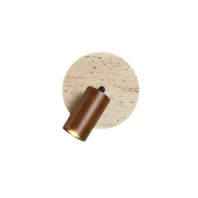 Customizable Travertine and Solid Wood Rotatable Wall Sconce – Artisanal Natural Stone LED Accent Lamp with Pull Chain for Luxury Hospitality and High-End Interior Decor