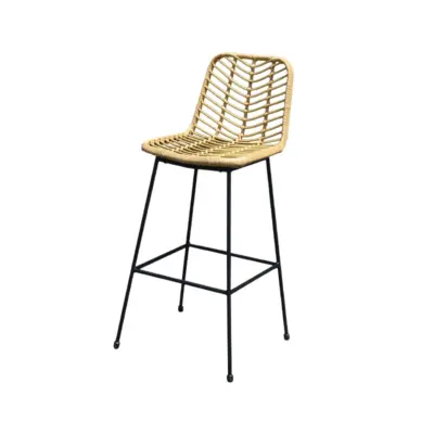 Minimalist PE Rattan Outdoor Bar Stools Custom Commercial Patio Wicker High Chairs Set