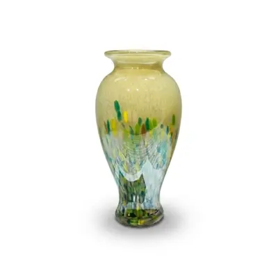 Handcrafted Blue and Yellow Speckled Liuli Glass Vase for B2B Luxury Decor