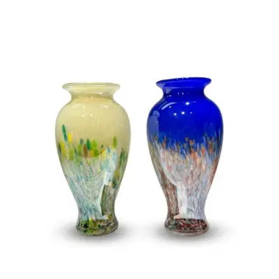 Handcrafted Blue and Yellow Speckled Liuli Glass Vase for B2B Luxury Decor
