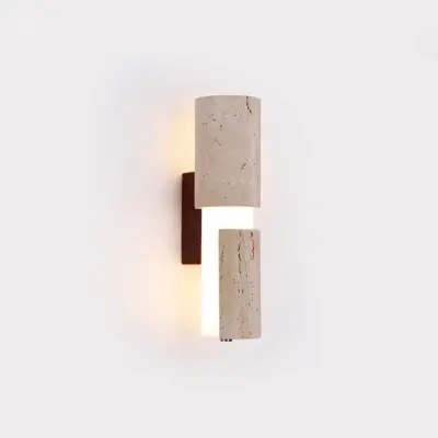 Customizable Travertine Cylinder Wall Sconce – Natural Stone Architectural Pillar Light with 3-Color Adjustable LED for Luxury Hospitality and Premium B2B Interior Decor