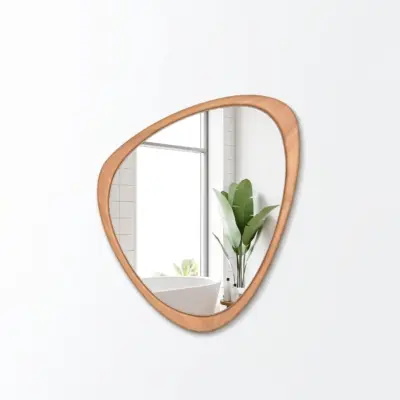 Asymmetric Organic Solid Wood Wall Mirror for Boutique Hotels and Luxury Spas – Customizable Sizes up to 91cm (36″)