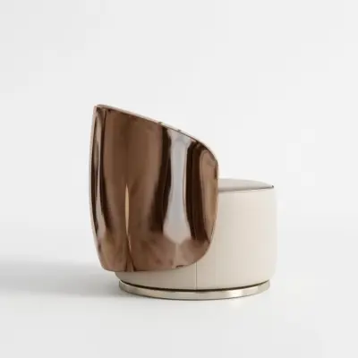 Luxury Italian Minimalist Designer Armchair with Chiru Antelope Leather and Vacuum-Plated Stainless Steel for Boutique Hotels, Executive Lounges, and Upscale Commercial Interiors