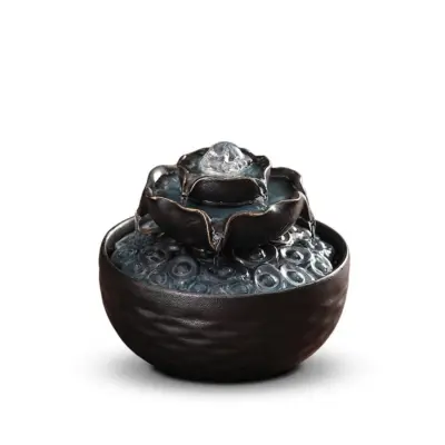 Artisanal Prosperity Lotus Zen Ceramic Water Fountain – Customizable Luxury Tiered Tabletop Decor for High-End Hotels and Global Offices