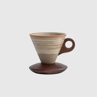 Premium Conical Brown Ceramic Coffee Cup and Saucer Set – Customizable Luxury Hospitality Tableware