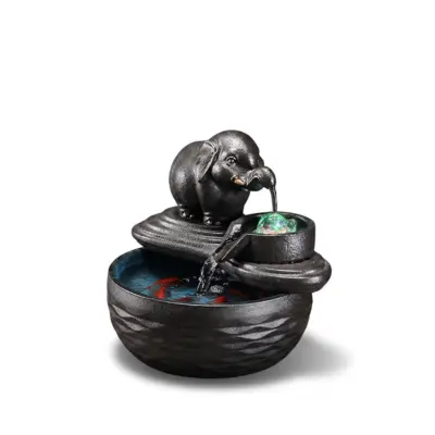 Artisanal Elephant Auspicious Zen Ceramic Water Fountain – Customizable Luxury Elephant Tabletop Decor for Elite Hotels and Modern Hospitality
