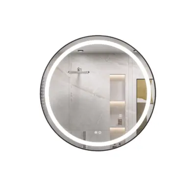 Luxurious Round Stainless Steel Smart LED Mirror Cabinet with Defogger for High-End Hotels – Customizable 60cm (24″), 70cm (28″), 80cm (32″)