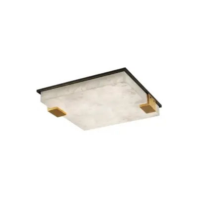 Luxury Alabaster and Brass Square Flush Mount Ceiling Light – Customizable