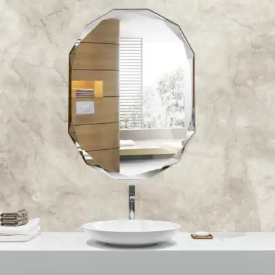 Frameless Octagonal Beveled Wall Mirror for Luxury Hotel Bathrooms and Modern Service Decor – Customizable 60x40cm (24″x16″) and 80x60cm (32″x24″)