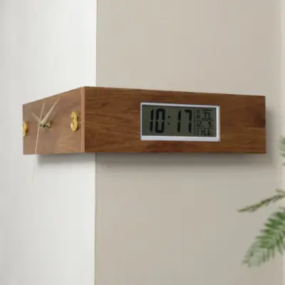 Natural Wood Corner Wall Clock: Customizable Dual-Sided Timepiece for Hospitality & Luxury Decor