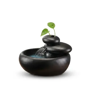 Artisanal Stacked Stone Zen Ceramic Water Fountain – Customizable Luxury Tabletop Waterfall for High-End Hotels and Wellness Spaces