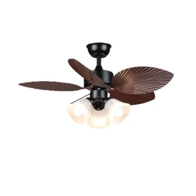 Premium Tropical Ceiling Fan with Light – Vintage Palm Leaf Decorative Fan Lamp for Luxury Resorts, Boutique Hotels, and Colonial-Style Interiors