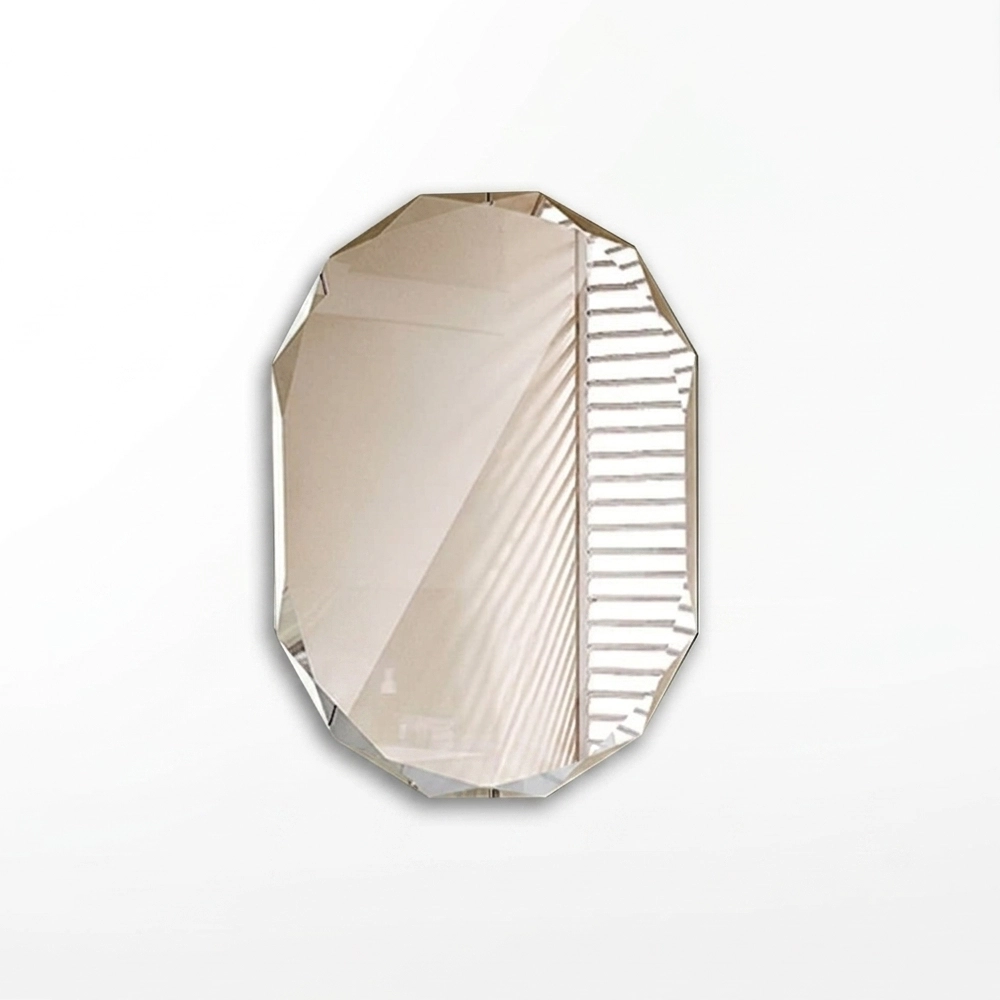 Frameless Octagonal Beveled Wall Mirror with precision cut edges for a luxury hotel bathroom.