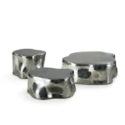 Luxury Modern Sculptural Stainless Steel Nesting Coffee Table for High-End Hospitality, Boutique Hotel Lobbies, and Premium Commercial Interiors